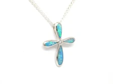 Authentic Kabana 14k White Gold,   Four Star Opal Inlay,  Diamond, Cross Pendant