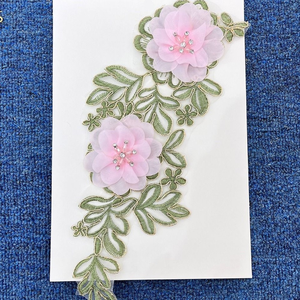 Embroidered Cloth Patch Pink Flower Cloth Applique Flower Applique
