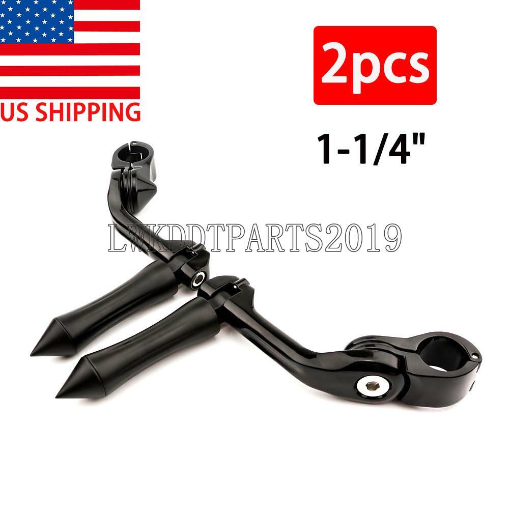Black Highway Spike Foot Pegs Clamps for Harley Dyna Heritage Softail