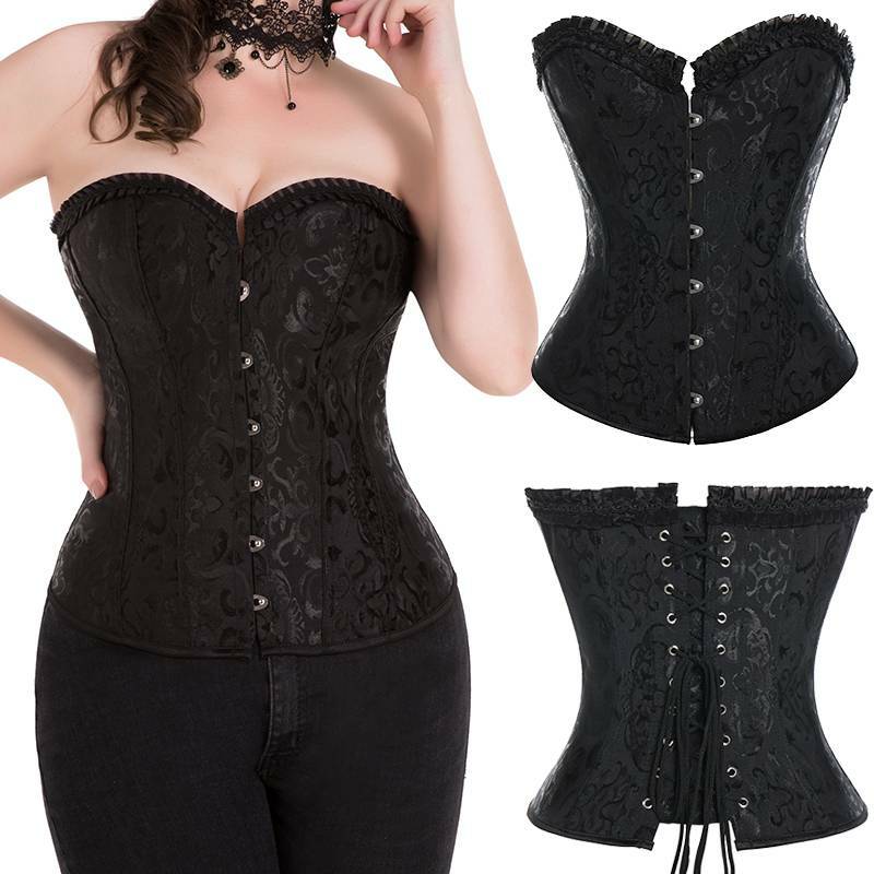 Womens Black Steampunk Lace Up Corset Top Waist Cincher Burlesque