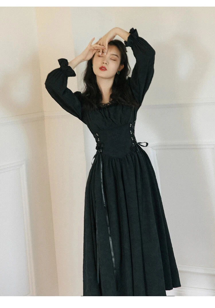 OFF WHITE Abito lungo jacquard fata primavera autunno donna vestito colletto quadrato