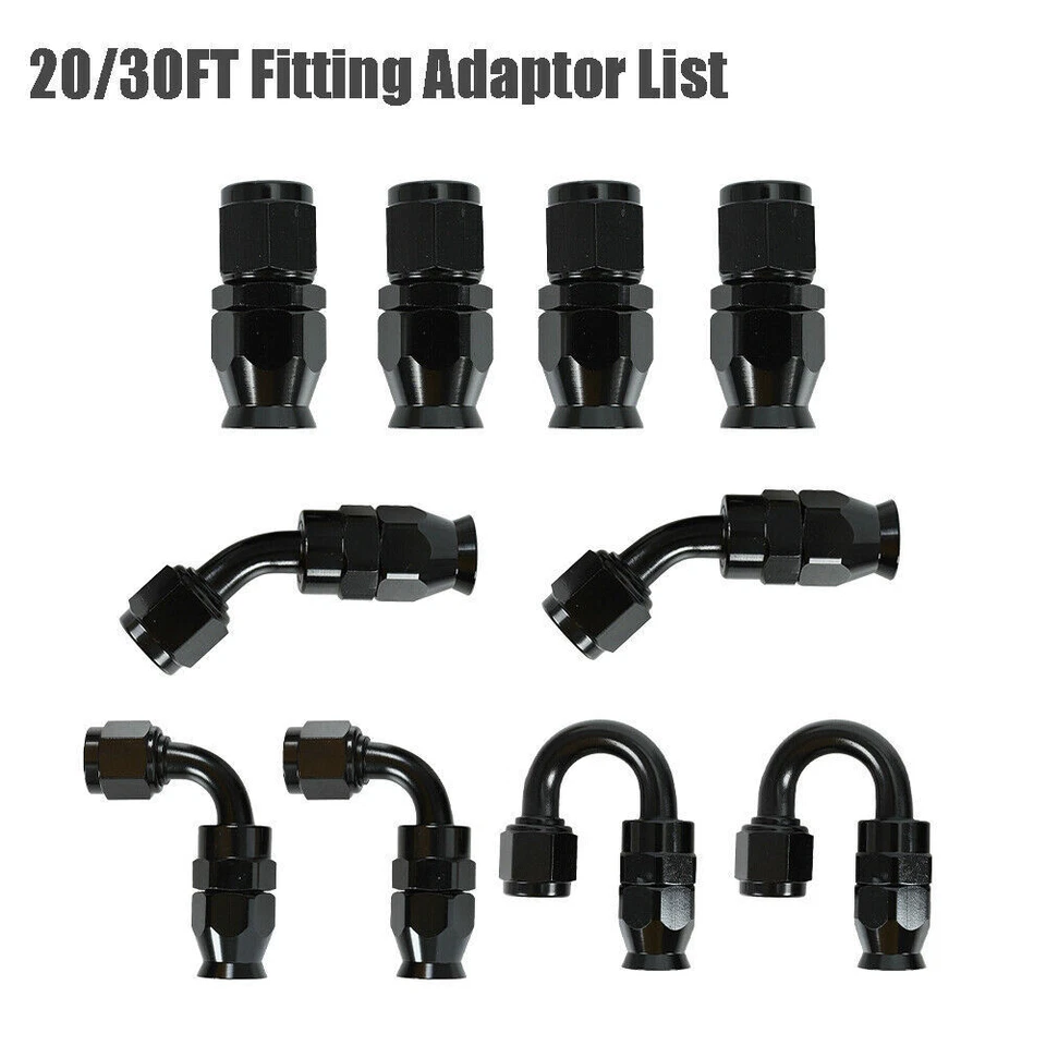 6AN-8AN-10AN Black Nylon E85 PTFE Fuel Line 10-30FT w/6 or 10 Fittings Hose Kit - Image 3 of 4