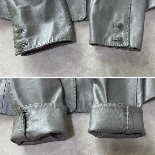 BALMAIN Lamb Leather Tailored Blouson Jacket Women Size 11 L Greige Logo - Picture 7 of 9
