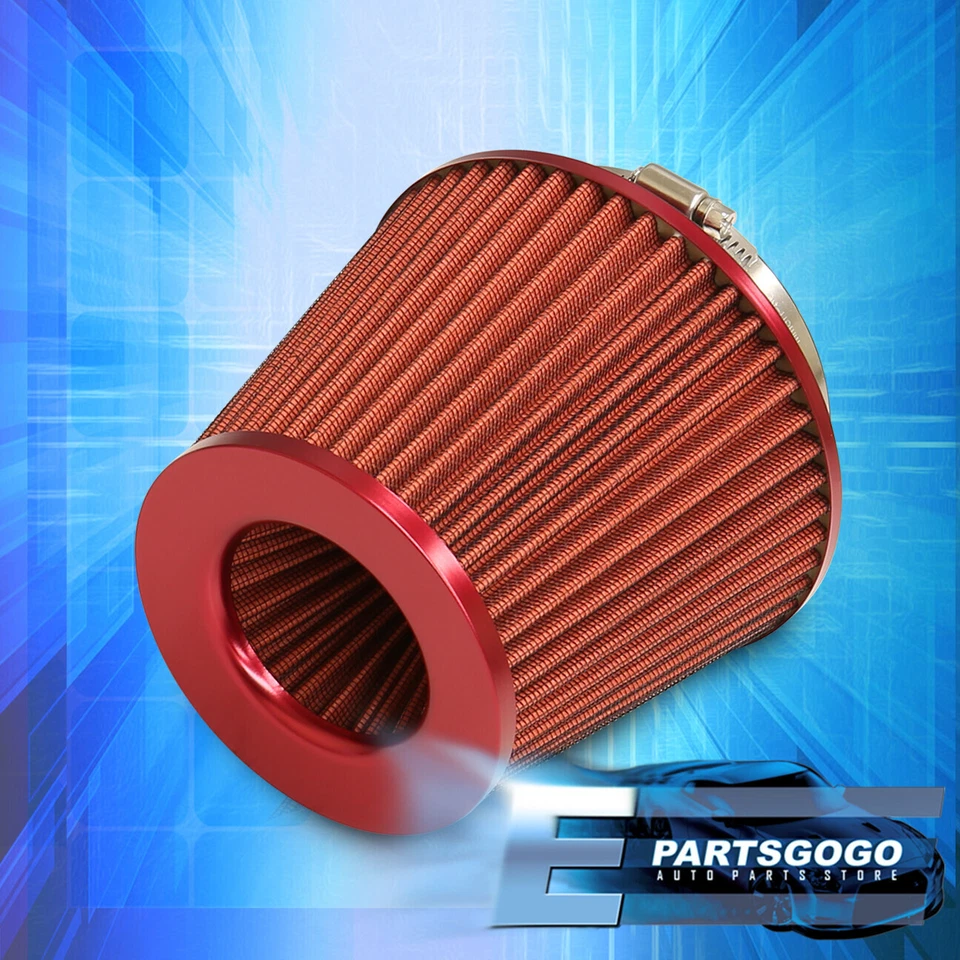 For Nissan 4" Mesh Air Cold Short Intake Filter JDM VIP Dry Cone Aluminum Red Foto 3 de 3