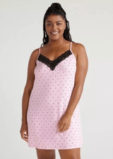 Joyspun Womens Lace Trim Knit Chemise Pink Sz 2X