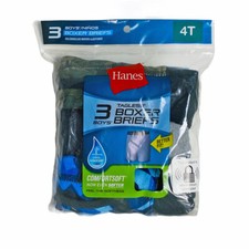 Hanes Toddler Boys 3 Boxer Briefs Size 4T Comfortsoft Tagless Black Gray Blue