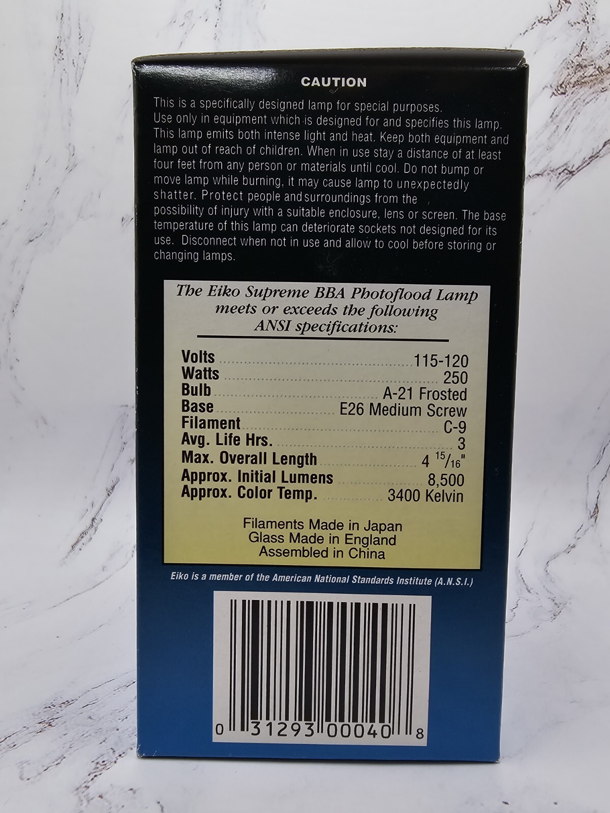 NEW EIKO SUPREME BBA PHOTOFLOOD LIGHT BULB  115-120 VOLTS  / 250 Watts 
