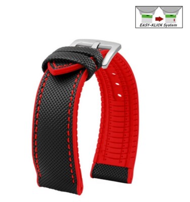 Easy-Klick Premium Hybrid Silikon-Nylon Uhrenband Modell Isidor schwarz-rot 21mm