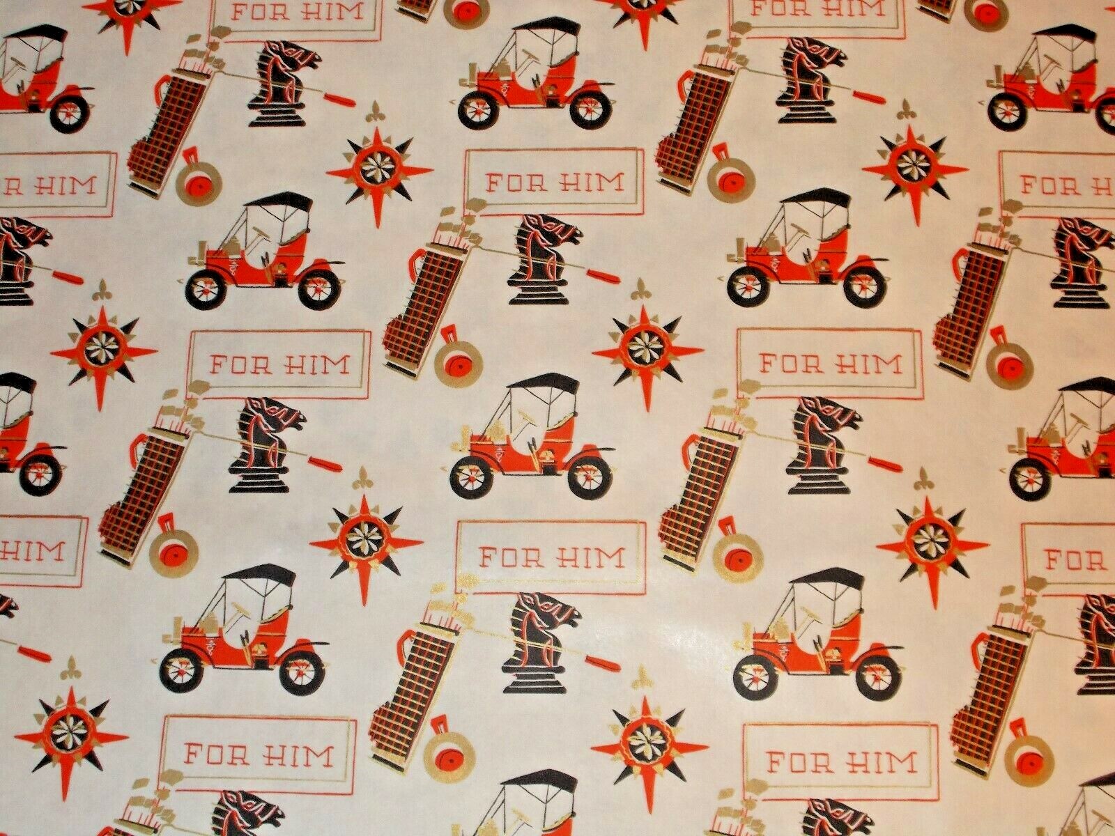 VTG FOR HIM WRAPPING PAPER GIFT WRAP GOLF CAR FATHERS DAY CHRISTMAS DAD MEN GUY 