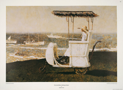 JAMIE WYETH 1986 Halftone Lithograph EXCURSION BOATS, MONHEGAN ISLAND, ME, NYGS