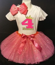 Princess Crown --With NAME--4th Birthday Dress shirt 2pc Fuchsia Tutu outfit