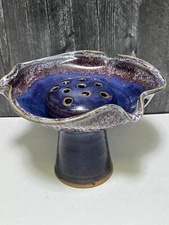 Signed Meden Parker Scargo Pottery Footed Raised Flower Frog Pedestal Bowl Vase