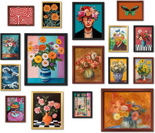 16 PCS Framed Eclectic Wall Art Decor, Mid Century Modern Maximalist Home Galler