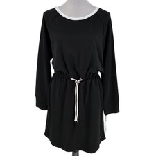 Calvin Klein Dress Womens Large Black Cotton Blend Knit Cinch Waist Casual New