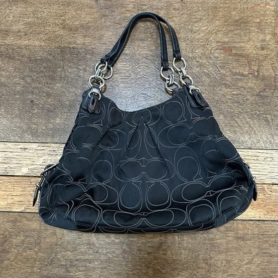 Coach Maggie Mia Women's Handbag Black Signature C Logo Double Handle Hobo Bag