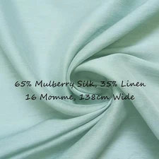 Silk Linen Blended Fabric 54'' Wide By Yard Green Slub Silk Flax Material Summer