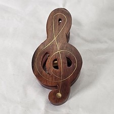 Wooden Treble Clef Notes Paper Clip Memo Holder with Brass Inlay Music 4" Large