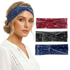 3Pack Elastic Headbands for Women, Stretchy Bandana Hair Wraps Soft Fabric ...