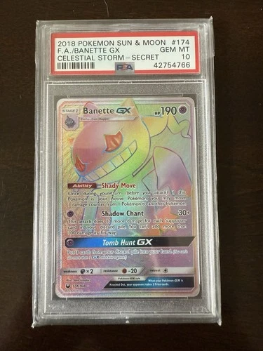 PSA 10 Banette GX Secret Rare 174/168 Celestial Storm 2018 Pokemon TCG