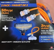 Prime Outdoor Extension Cord 50 Foot Pack of 2 Heavy Duty Weather Resistant