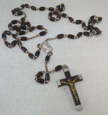 VINTAGE SET METAL CHAIN ROSARY BEADS WHITE METAL CRUCIFIX CROSS - LOURDES FRANCE