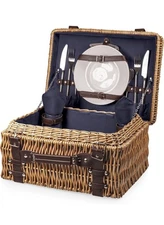 Champion Picnic Basket for 2, Large Wicker Hamper Set with Cutlery Service Ki...