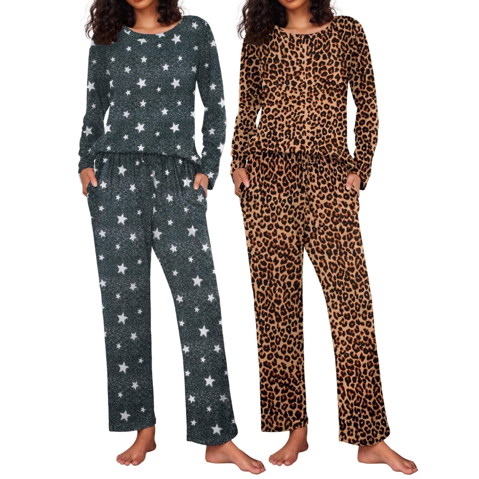 Ekouaer 2 Pack Women's Pajama Set Soft Long Sleeve Sleepwear Loungewear Pjs Sets