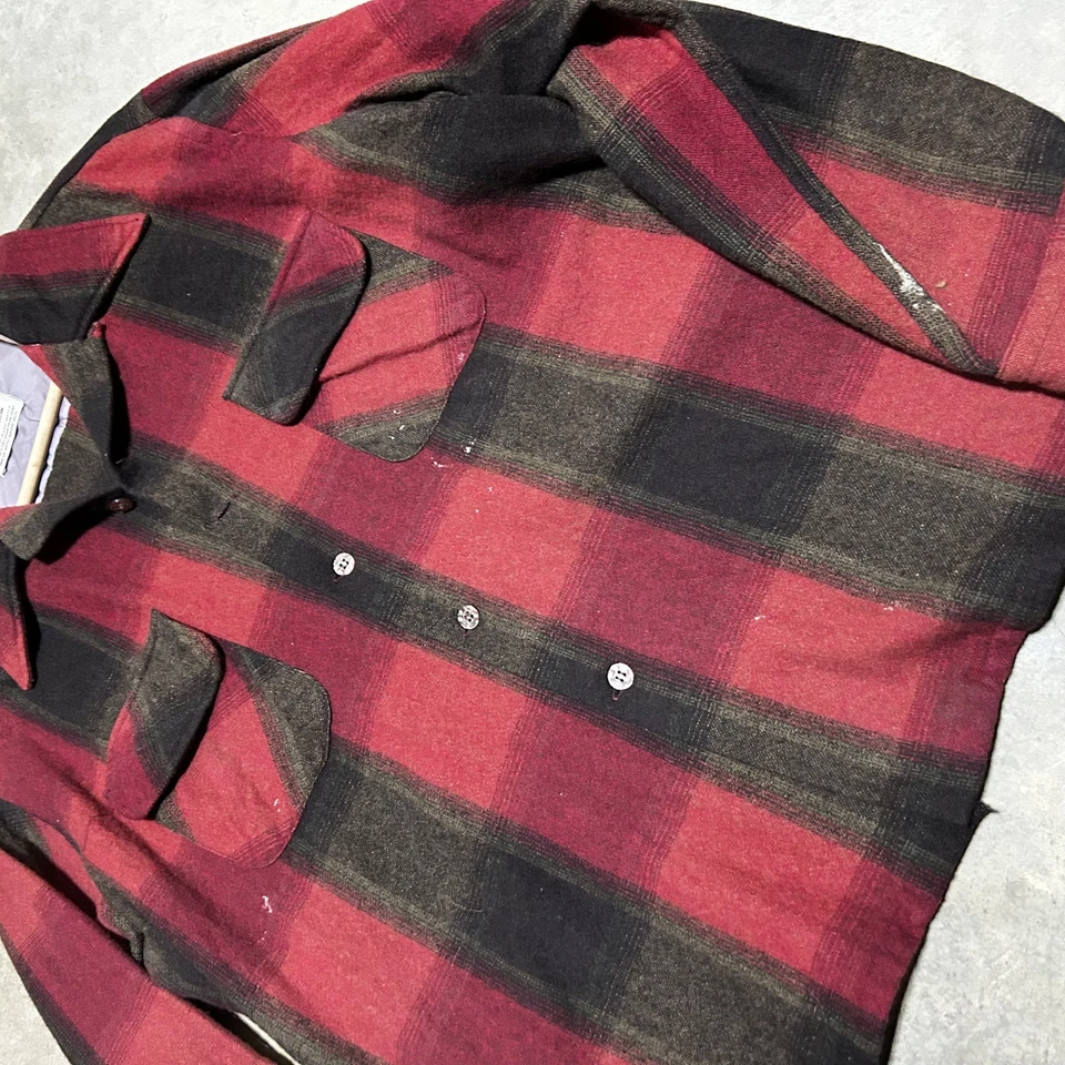 C1960s Linha Dourada Agulha Única Verdadeiro Vintage Tartan Xadrez Gola Laço Flanela - Imagem 4 de 4