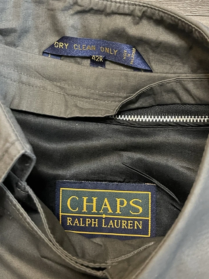 Chaps Ralph Lauren 42R Gray Trench Coat Wool Blend Removable Lining Vintage - Image 2 of 4