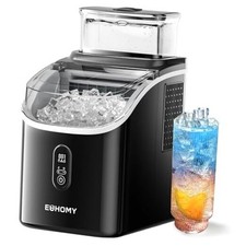 Ice Cube Maker Machine Countertop with External Water Tank, 2 Ways 34lbs Black