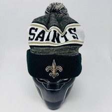 New Orleans Saints NFL Knit Beanie Hat Pom Pom Black Gold White One Size