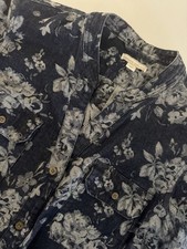 GAP Maternity Blue Floral Denim Shirt Dress XS Long Sleeve Knee Western Jean