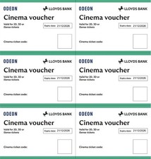 6 x Club Lloyds Odeon Cinema Tickets - 2D, 3D, ISENSE (Expiry 21/12/2026)