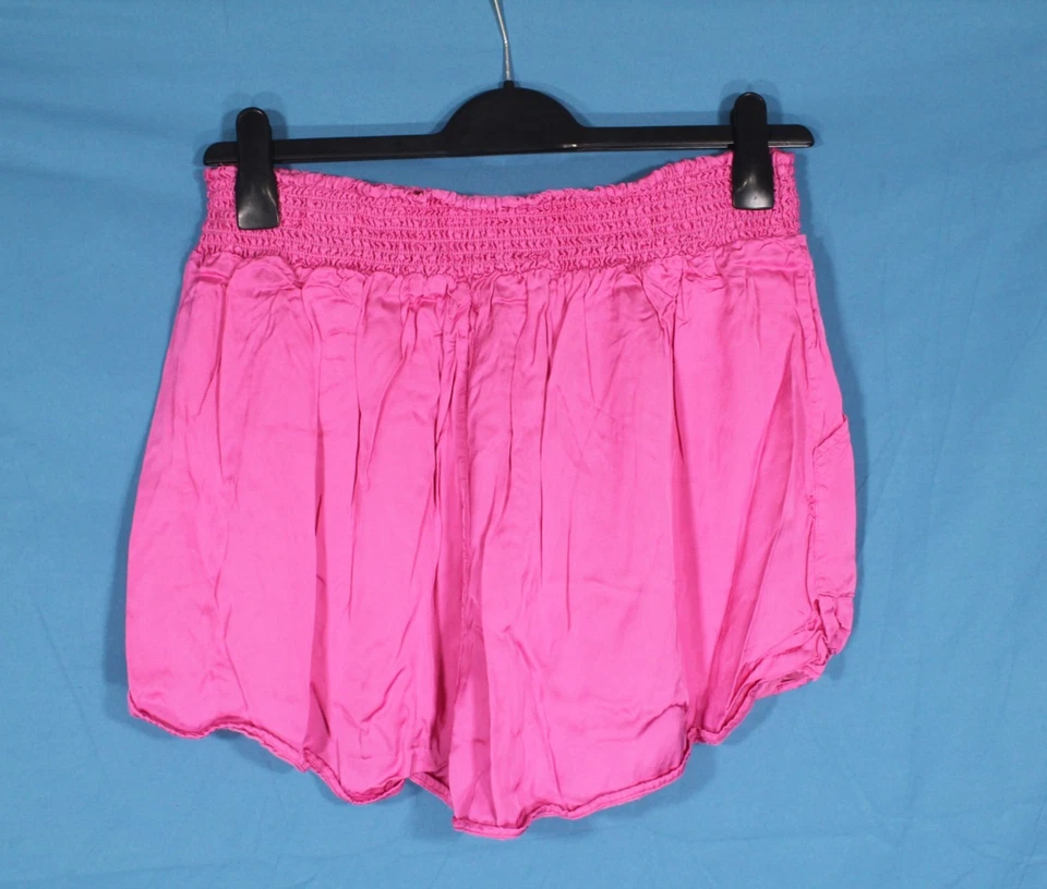 Pantalones Cortos AERIE Rosa Caliente SATINADO Tiro Alto PLISADO Bolsillos Laterales CORBATA CINTURA AJUSTADA L Foto 4 de 4