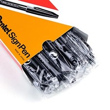 Pentel Sign Pens, Fine Point, 2.0 mm, Black Barrel, Black Ink, Pack Of 12 Pens
