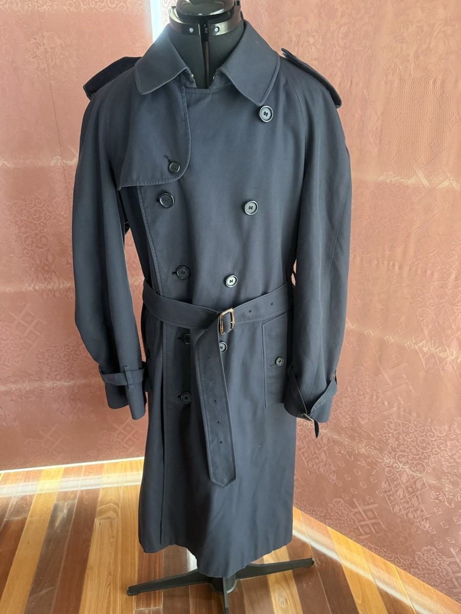 Burberry Vintage 80s Mens/Unisex Long Navy Trench Coat Belted Size