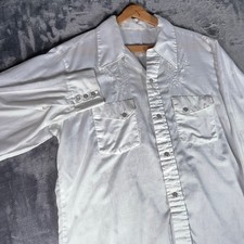 Vintage H Bar C Style Western Pearl Snap Shirt Mens XL White Embroidered 70s USA
