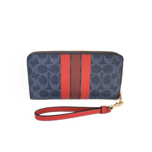 Coach CBO09 Long Zip Around Wallet Signature Varsity Stripe Denim Bold Red - Picture 4 of 7