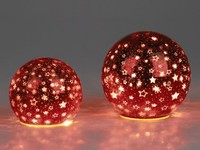 2Er Set LED Kugeln Sterne Rot D. 12 + 15Cm Mit Craquele-Optik Formano W25