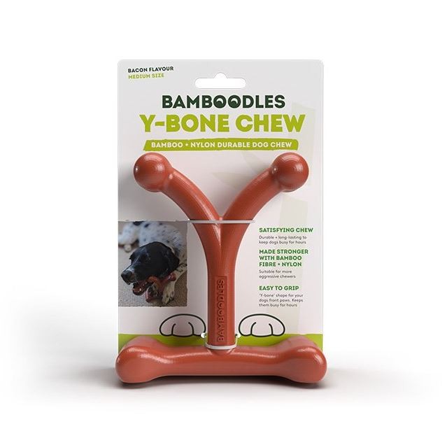 Bamboodles Y-Bone Dog Chew Toy – Medium| Bacon Flavour | Durable Chew - Image 2