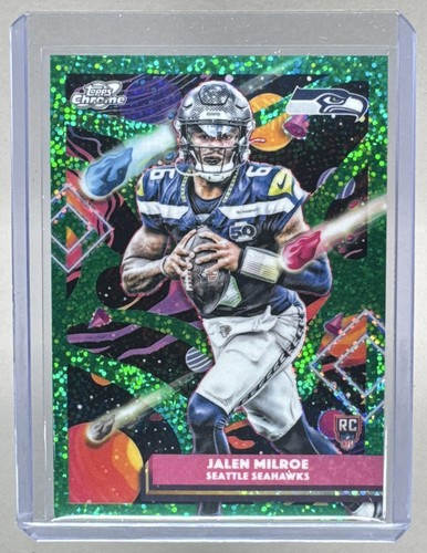 Jalen Milroe 2025 Topps Cosmic Chrome #191 Green Space Dust Refractor RC /75
