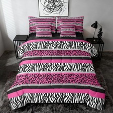 Zebra Stripes Bed in a Bag Leopard Print 7 PCS Comforter  Sheets Pink Black ...