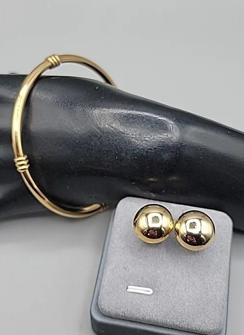 Vintage Pierre Balmain Paris Bangle 8.5" Bracelet & Post Earrings Gold Plated image 3