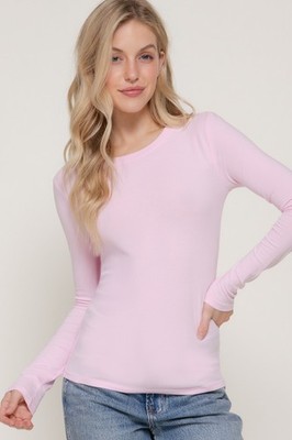 Womens Cotton Stretch Long Sleeve Top T-Shirt Plain Fitted Solid Slim Layering