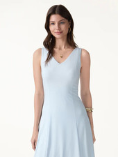 Hot Sale OGL Stretch Ponte V-Neck A-Line Midi Bra Dress, Blue Air