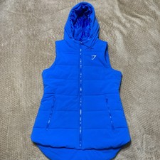 Gymshark Womens Oversized Longline Gilet Size Large Blue Sleeveless Puffer Hood