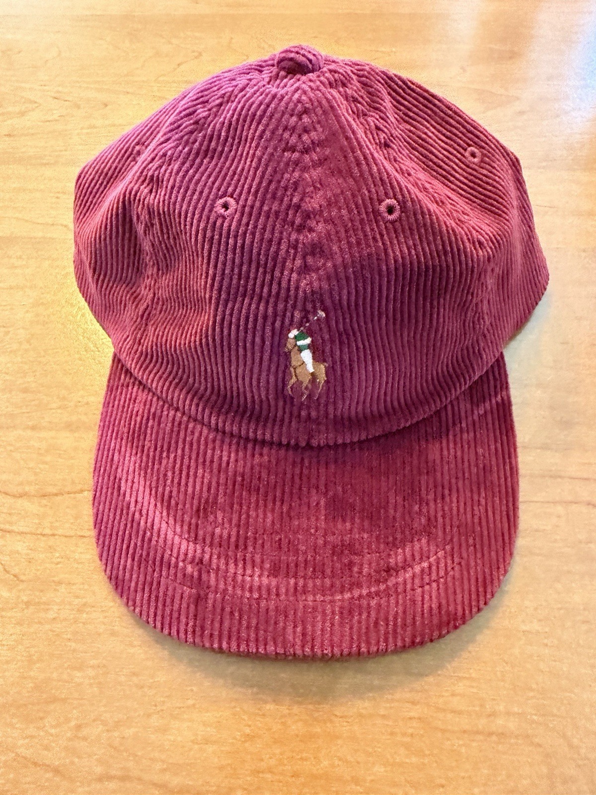 Polo Ralph Lauren Hat Baseball Cap Corduroy Burgundy Leather Strap Back  Pony