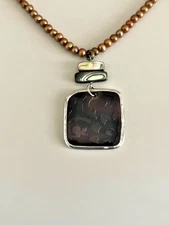 SILPADA N1803 Sterling Champagne Pearl Etched  Black Pen Shell Pendant Necklace