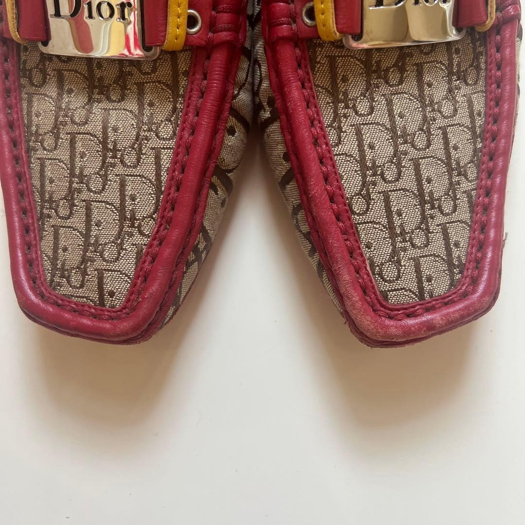 Dior Loafers Red Beige Canvas Leather Size 23cm with Metal Buckle thumbnail 7