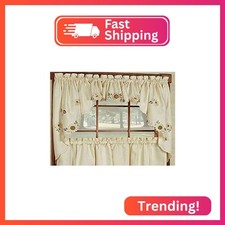 Sweet Home Collection Sunflower Cream Embroidered Kitchen Curtains Swag Pair